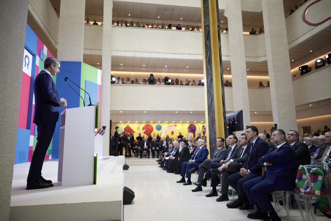 Στο βήμα της εκδήλωσης ο Πρωθυπουργός κ. Κυριάκος Μητσοτάκης. 